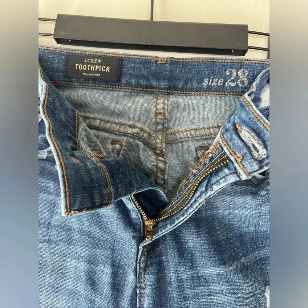 J. Crew distressed toothpick skinny jeans size 28 dark blue wash comfy